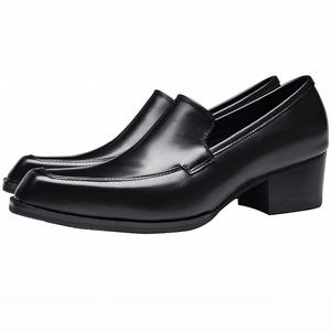 Men's genuine leather <b>small</b> square head high <b>heels</b> shoes 5 cm increase in height trendy shoes in brown and <b>black</b> - Product Image 4