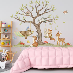 Fata <span class=keywords><strong>foresta</strong></span> cartone animato orso altalena farfalla adesivi <span class=keywords><strong>murali</strong></span> soggiorno camera da letto decorazione carta da parati in PVC autoadesivo - Product Image 6