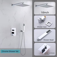 Set Shower Kamar Mandi Tersembunyi Model Eropa Modern, Chrome, Rainfall, Terpasang di Dinding, Bahan Kuningan, Laris Manis