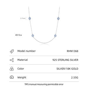 RHN1368 mujeres moda 925 plata esterlina pavé circón Diamante Azul mal de ojo clavícula Collar para mujer boda fiesta - Product Image 5