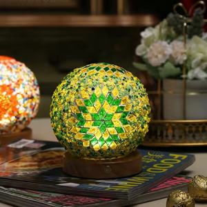 Lámpara de Mesa Turca Retro, Decoración Creativa con Bola de Vidrio Mosaico, Base de Madera Estilo Bohemio, Lámpara de Noche para Dormitorio, Gran Venta - Product Image 4