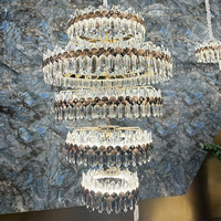 Lustre en cristal post-moderne pour escalier, décoration de hall d'entrée, grand anneau de cristal de luxe, lustre sur mesure pour escaliers longs haut de gamme