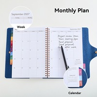 Agenda/Journal hebdomadaire/mensuel en cuir PU A5, reliure à point de selle à 360 degrés, fermeture à bouton-pression métallique, logo personnalisé, cadeau