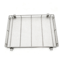 Panier en treillis métallique en acier inoxydable avec couvercle rabattable verrouillable et poignée, plateau de rangement perforé pour cuisine, stérilisation médicale et usage domestique