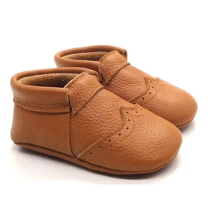 Sepatu Mokasin Warna Tan untuk Bayi, Sepatu Kasual Kulit Mokasin Ukuran Sol Empuk untuk Bayi