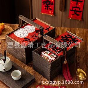 Caja de regalo navideña de madera, rectangular, cubierta, para regalos de Año Nuevo, frutos secos, aperitivos, Heze 98410 - Product Image 1
