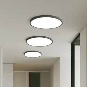 โคมไฟติดเพดาน LED บางเฉียบสำหรับห้องนอนโคมไฟพลาสติกรูปทรงกลมดีไซน์ไร้กรอบในร่ม