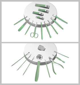 Juego de manicura y pedicura de acero inoxidable de 22 piezas en stock que incluye cortaúñas y estuche verde con cremallera, juego completo de herramientas para uñas - Product Image 3