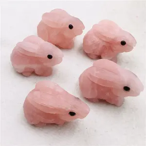 Coelho de cristal rosa para decoração, animais adoráveis de cristal esculpido à mão