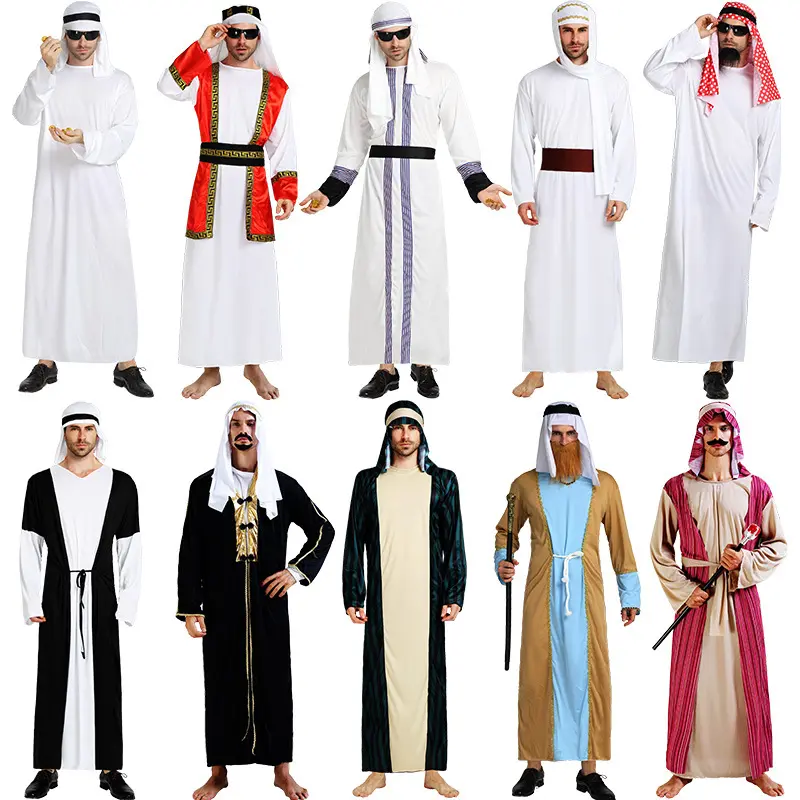 Vente en gros de robe arabe saoudienne pour homme adulte Costume de cosplay Costumes de prince arabe Vêtements des Émirats de Dubaï du Moyen-Orient