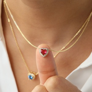 Lujo brillante diamante CZ circón corazón piedra preciosa Arco Iris colorido 12 meses corazón piedra natal Collar para mujeres señoras joyería regalo - Product Image 1
