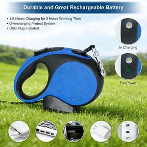 Correa Retráctil para Perro de 5 Metros, Duradera, de Lujo, Estilo Occidental, Moderna, en Azul/Negro, con Luz LED, Liberación Rápida y Dispensador de Bolsas para Excrementos - Product Image 6