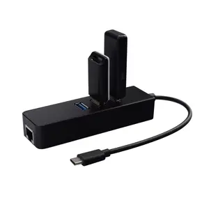 Hub 4 em 1 para transferência de dados, adaptador de cartão de rede USB 3.0 Hub tipo C para 3 portas, hub USB com interface RJ45 para computador