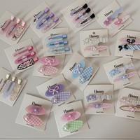 Set Jepit Rambut Gaya BELLEWORLD, Motif Kotak-kotak Lucu, Handmade, Pita Mutiara, Jepit Model Duckbill, Aksesoris Rambut Fashion untuk Anak Perempuan