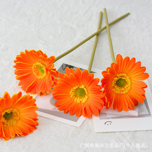 Fleurs artificielles de gerbera Laixing, orange, haute simulation, décoration de mariage - Product Image 1
