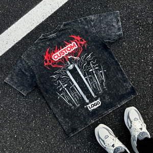 <span class=keywords><strong>T</strong></span>-<span class=keywords><strong>shirt</strong></span> Homme 100% Coton, Coupe Oversize, Grammage Lourd, Effet <span class=keywords><strong>Vintage</strong></span> Délavé à l'Acide et au Sel, Impression DTG, Personnalisable avec Logo - Product Image 2