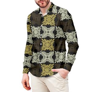 Produk tren kustom cetak sesuai permintaan kain Hawaii kasual leher V kemeja lengan panjang sejuk pria - Product Image 2