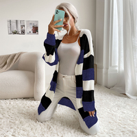 Pulls en tricot décontractés à manches longues et à devant ouvert pour femmes, style kimono rayé avec poches