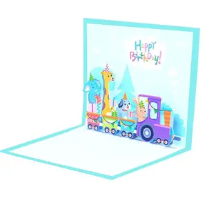 Hot sell happy birthday eco-friendly customized design 3d pop up animal model card