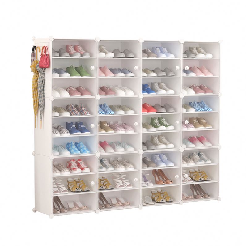 Armoire à chaussures moderne en plastique Pp et tube de fer Joli porte-chaussures à 5 niveaux