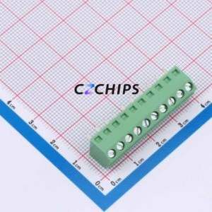 DB127S-3.81-10P-GN-S Screw Terminal Block Through hole Component (THT),P=3.81mm Connector 1x10P 3.81mm Green Through Hole - Product Image 1