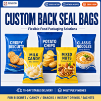 Sachets d'emballage alimentaire imprimés sur mesure, scellés au dos, pochettes verticales en aluminium pour snacks, bonbons, biscuits, friandises pour animaux de compagnie