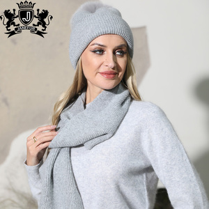 Janefur 2026 Nouveauté : <span class=keywords><strong>Ensemble</strong></span> <span class=keywords><strong>bonnet</strong></span> et écharpe en angora avec <span class=keywords><strong>pompon</strong></span> en fourrure, couleur assortie, pour <span class=keywords><strong>femme</strong></span> - Product Image 3