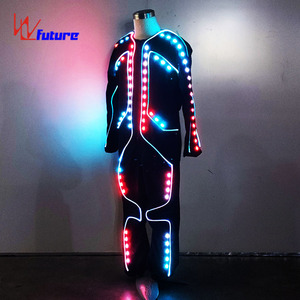 <span class=keywords><strong>Combinaison</strong></span> lumineuse LED avec lumières néon violettes et jaunes vives, design lumineux rechargeable pour les spectacles de scène de fête, festival - Product Image 4