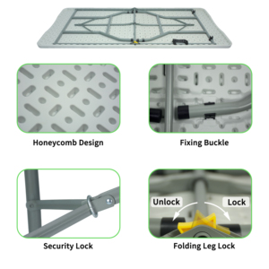 Bàn gấp nhựa HDPE hiện đại, di động, 6ft (180cm), dễ vệ sinh, màu trắng nhạt, dùng cho tiệc ngoài trời, sự kiện, thiết kế gấp gọn. - Product Image 4