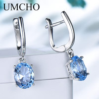 Boucles d'oreilles pendantes ovales en topaze bleu ciel créée, en argent S925, à quatre griffes, pour mariée, usage quotidien, cadeau