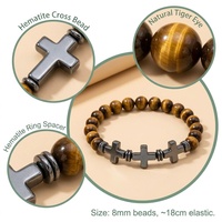 Bracelet extensible en pierre naturelle hématite croix 8mm, œil de tigre, turquoise, lave – Guérison, cadeau religieux, vente en gros OEM