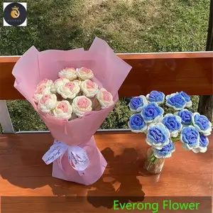 EV 634 altın tedarikçisi tığ çiçek yapay tığ gül çiçek küçük çiçek örgü kumaş EV dekorasyon için