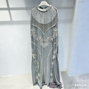 Abito da <span class=keywords><strong>sera</strong></span> formale da donna di lusso leggero, con paillettes <span class=keywords><strong>e</strong></span> perline, a camicia di notte con maniche a pipistrello, in pelliccia sintetica, sexy, di alta gamma, per il commercio estero transfrontaliero - Product Image 6