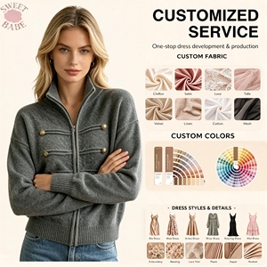Cardigan décontracté pour femme, col montant, fermeture éclair, manches longues, couleur unie, coupe ample, haute qualité, service personnalisé, usage quotidien - Product Image 1
