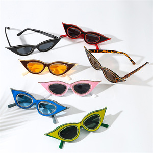 Cat-Eye Sunglasses Black Rhinestone Embellished UV400 Protection Women Fashionable Street Style Plastic Frame Ac Lens - Product Image 4
