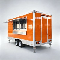 Remorque alimentaire carrée en acier inoxydable orange personnalisée, chariot de restauration entièrement équipé pour la vente de glaces, de snacks, de barbecue et de repas rapides