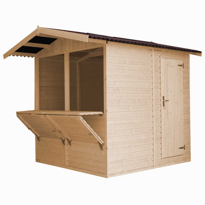 Wooden Market Stall 263 x 253 x H232 cm, 4.08m 2- Kiosk for Outdoor Events, Easy to Assemble and Dismantle M149