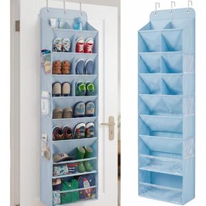 Hanging <b>Shoe</b> Organizer 8 Tier Deep Pockets Blue Over Door Closet Entryway <b>Storage</b> Rack For <b>Shoes</b> - Product Image 1