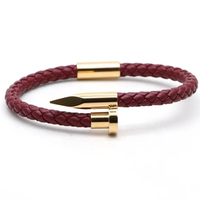 Bijoux fantaisie Bracelet en acier inoxydable plaqué PVD véritable clou en or 18 carats avec cordon en cuir véritable bracelet pour femme homme