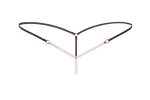 Tanga sexy de mujer más vendida con entrepierna abierta, cadenas de cuentas, tiro bajo, lencería de nailon teñido liso con perlas y bolas. - Product Image 5