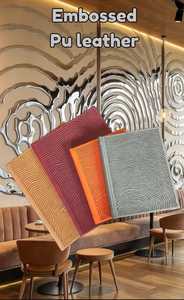 Couverture de menu de restaurant en cuir PU de qualité supérieure, durable, certifiée ISO, avec logo en métal doré embossé, design complet, couleur personnalisée, hôtel - Product Image 4