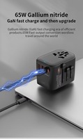 65W GaN Evrensel Seyahat Adaptörü, ABD İngiltere Avustralya AB Uluslararası Priz AC 100-250V Dünya Çapında Güç Adaptörü Şarj Cihazı