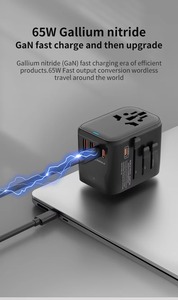 Adaptateur de voyage universel GaN 65W pour les prises internationales US, UK, AUS, EU, adaptateur secteur AC 100-250V, chargeur universel - Product Image 6