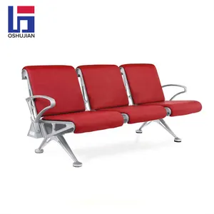 Luxurious Red PU cushion aluminum 3 seater airport waiting room chair