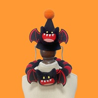 Ensemble collier et chapeau pompon pour animaux de compagnie Halloween – Décoration citrouille et fantôme pour chats et chiens – Accessoires de costume de fête