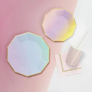 จานรองอาหารแบบกำหนดเอง DAMAI ขอบสีทอง สำหรับตกแต่งงานแต่งงาน งานเลี้ยง ของใช้บนโต๊ะอาหารแบบใช้แล้วทิ้งสำหรับงานวันเกิด แบบไล่เฉดสี - Product Image 3