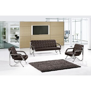 Conjunto de Sofás de Oficina Ekintop de 3 Plazas, Cuero Negro, Estructura Metálica, Muebles para Recepción, Salón, Hotel, Restaurante, Hospital - Product Image 1