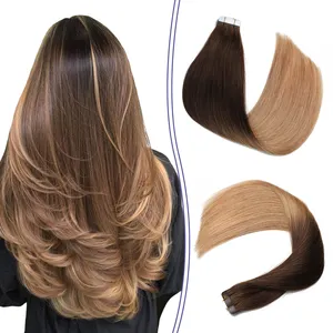 100% Drawn Virgin Remy Hair Ombre Blonde Tape in Human Hair Russian Tape-in Hair Extensions Natural