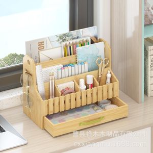 Wooden Multi Compartment Storage <b>Box</b> Office Desk Organizer Solid Wood Stationery Holder Rectangle Standing Type - Product Image 3
