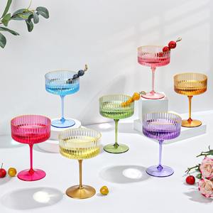 Ribbed Coupe <b>Glasses</b> Pink <b>Plastic</b> Champagne Coupe Cup Detachable Gold Rim Espresso <b>Martini</b> <b>Glass</b> Vintage Margarita Glassware - Product Image 4